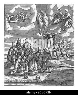 Le pape Pie V, le roi Philip II, le Doge Alvise I Mocenigo, l'amiral et plus tard le Doge Sebastiano Vernier, le commandant Marcantonio Colonna et le commandant de l'armée Don J Banque D'Images