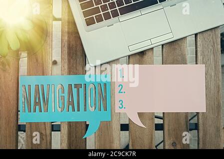 Écriture manuscrite navigation. Photo conceptuelle la détermination précise de la position d'un s est la planification suivant un itinéraire Accessoires de papier avec chiffre Banque D'Images