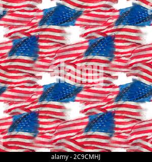 Motif aquarelle sans couture du drapeau américain pour l'arrière-plan. Texture sans fin. Banque D'Images