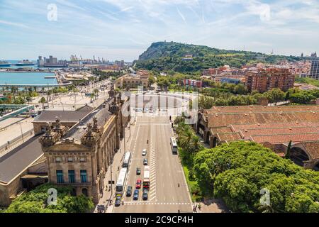 Vue aérienne du port Vell à Barcelone, Espagne Banque D'Images