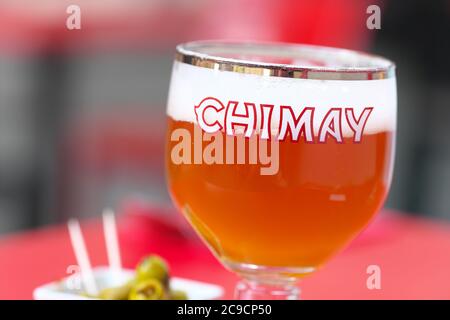 Bruxelles Belgique un verre de bière Chimay Banque D'Images