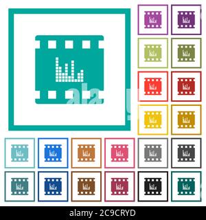 Le film émet des icônes de couleur plate avec des cadres quadrants sur fond blanc Illustration de Vecteur