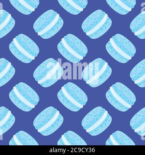 Macaron bleu clair, motif sans couture sur fond bleu. Illustration de Vecteur