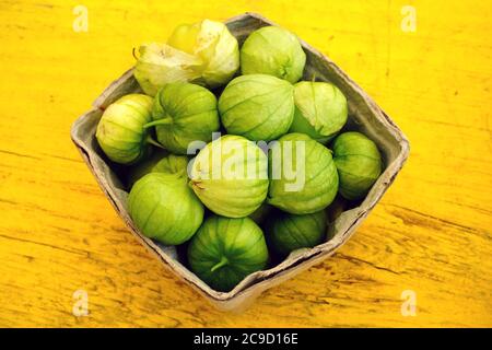 Récipients en tomatillo vert (tomate husk mexicaine) Banque D'Images