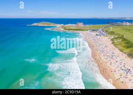 Photographie aérienne de Fistral Beach, Newquay, Cornwall, Angleterre Banque D'Images