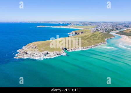 Photographie aérienne de Crantock Bay, Newquay, Angleterre Banque D'Images