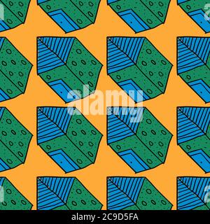 Maison de queue de fées, modèle sans couture sur fond orange. Illustration de Vecteur