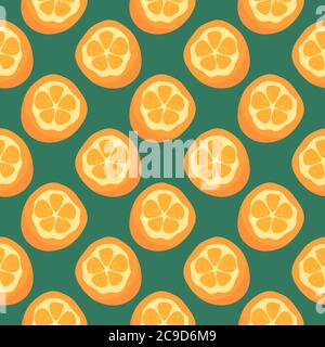 Kumquat orange, motif sans couture sur fond sombre. Illustration de Vecteur