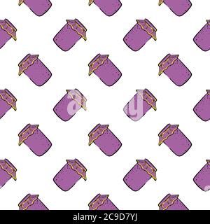 Jarre de confiture violet, motif sans couture sur fond blanc. Illustration de Vecteur