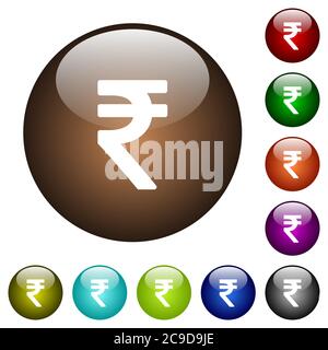 Panneau de la roupie indienne icônes blanches sur des boutons ronds en verre de couleur Illustration de Vecteur