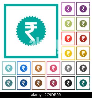 Indian Rupee sticker plat icônes de couleur avec cadres de quadrant sur fond blanc Illustration de Vecteur