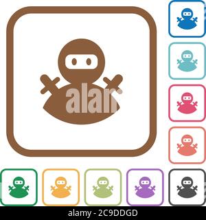Avatar Ninja icônes simples en couleur cadres carrés arrondis sur fond blanc Illustration de Vecteur