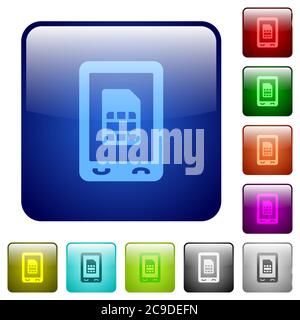 Icônes de carte sim mobile en forme de carré arrondi de couleur brillant ensemble de boutons Illustration de Vecteur