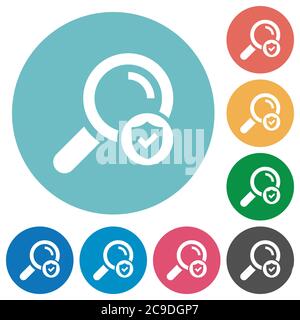 Recherche sécurisée icônes blanches plates sur arrière-plans de couleur ronde Illustration de Vecteur