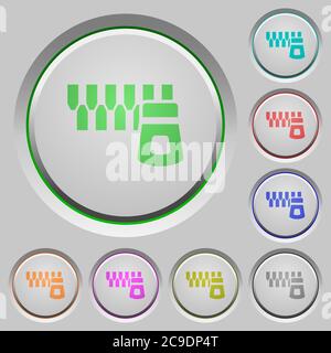 Icônes de couleur de fermeture éclair horizontale sur les boutons-poussoirs à tête fraisée Illustration de Vecteur