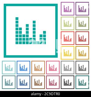 Barres de son icônes de couleur plate avec cadres quadrants sur fond blanc Illustration de Vecteur