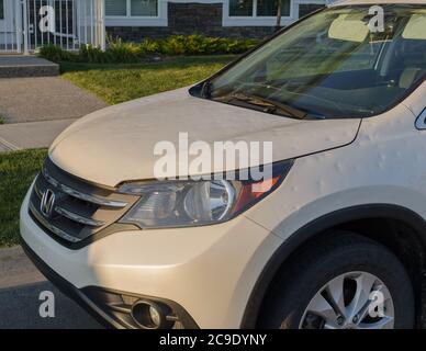 De nombreux résidents feront une demande d'assurance automobile après un événement de grêle extrême dans le Nord-est de Calgary le 13 juin 2020. Banque D'Images