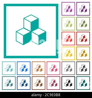Cubes icônes de couleur plate avec cadres quadrants sur fond blanc Illustration de Vecteur
