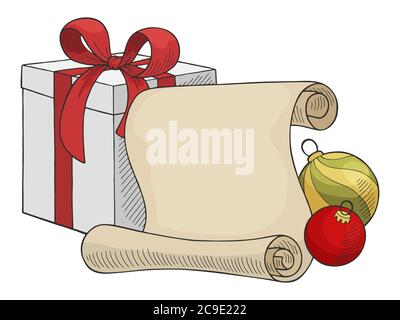 Carte de voeux de Noël boules, rouleau, cadeau boîte graphique nouvelle année couleur isolé ensemble illustration vecteur Illustration de Vecteur