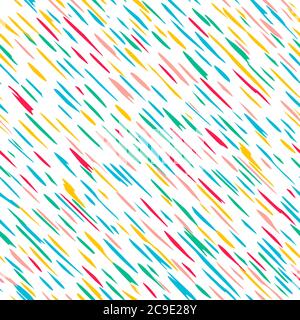 Motif sans couture, lignes chaotiques multicolores à main levée, points allongés sur fond blanc. Illustration de Vecteur