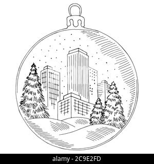 Boule de Noël hiver ville graphique nouvelle année noir blanc isolé illustration vecteur Illustration de Vecteur