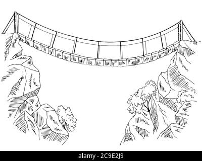Pont sur le vecteur d'illustration paysage noir blanc graphique de l'abîme Illustration de Vecteur