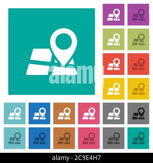 Emplacement épinglette sur la carte icônes plates multicolores sur fond carré Uni. Inclut des variantes d'icône blanche et foncée pour les effets de survol ou actifs. Illustration de Vecteur