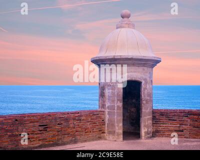 Tourelle à Castillo San Cristobal à San Juan, Porto Rico. Banque D'Images