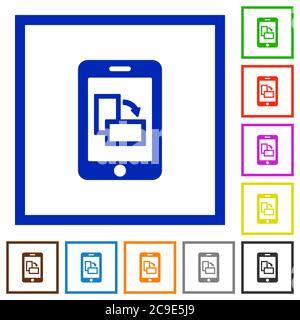 Modifier l'orientation de l'affichage mobile icônes de couleur plate dans les cadres carrés sur fond blanc Illustration de Vecteur