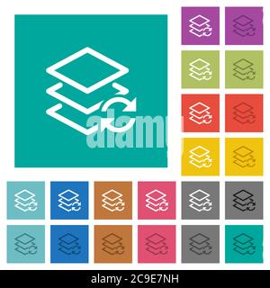 Permutez les icônes plates multicolores des calques sur des arrière-plans carrés simples. Inclut des variantes d'icône blanche et foncée pour les effets de survol ou actifs. Illustration de Vecteur