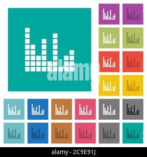 Barres de son icônes plates multicolores sur fond carré Uni. Inclut des variantes d'icône blanche et foncée pour les effets de survol ou actifs. Illustration de Vecteur