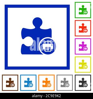 Icônes de couleur plate du plug-in d'imprimante dans des cadres carrés sur fond blanc Illustration de Vecteur