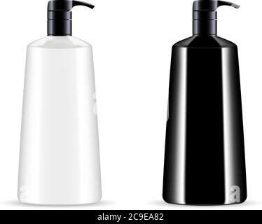 Kit de flacons distributeurs de pompes cosmétiques noir et blanc pour gel douche, savon liquide, après-shampooing. Emballage de conception de produits de luxe. Maquette de cosmétique Vector Illustration de Vecteur