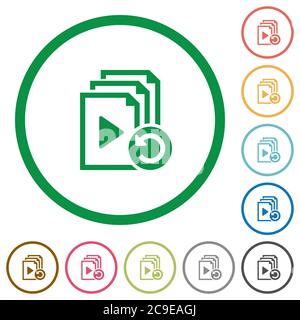 Annuler la dernière opération de liste de lecture icônes de couleur plate dans des contours ronds sur fond blanc Illustration de Vecteur
