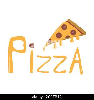 Logo pizza avec tranche fondue. Logotype rétro grunge isolé Illustration de Vecteur