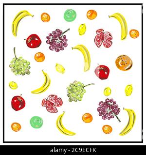 Motif, un ensemble de fruits frais. Image isolée de fruit sur fond blanc. Illustration de Vecteur