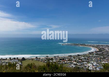 Vue panoramique sur l'océan et le port à Apollo Bay Great Ocean Road Australie Banque D'Images