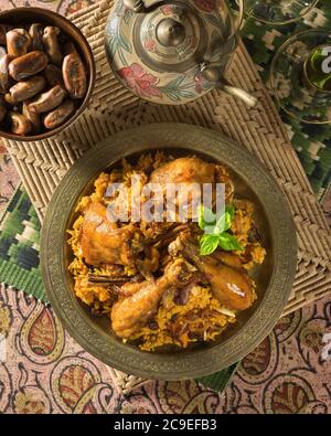 Nasi Bukhari Ayam. Plat de poulet et de riz. Malaisie et Moyen-Orient Food Banque D'Images