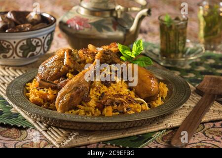 Nasi Bukhari Ayam. Plat de poulet et de riz. Malaisie et Moyen-Orient Food Banque D'Images