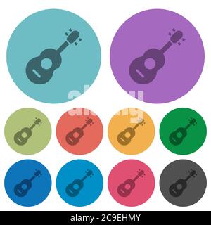 Guitare acoustique icônes plates plus sombres sur fond rond couleur Illustration de Vecteur