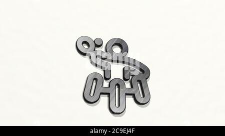 TENNIS PARALYMPIQUE d'un point de vue sur le mur. Une sculpture épaisse faite de matériaux métalliques de rendu 3D. Boule et illustration Banque D'Images