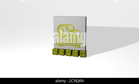 Image graphique 3D d'ÉCHELLE verticale avec texte construit par des lettres métalliques cubes de la perspective supérieure, excellent pour la présentation de concept et les diaporamas. Illustration et arrière-plan Banque D'Images