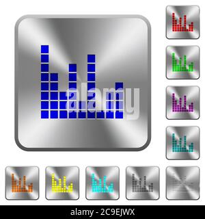 Barres de son gravées sur des boutons carrés arrondis en acier brillant Illustration de Vecteur