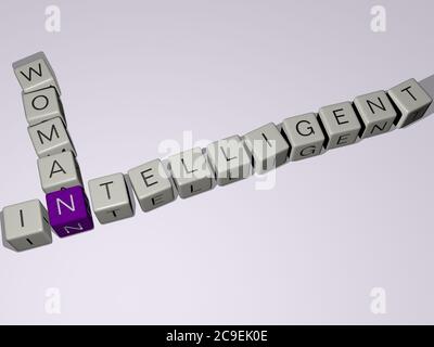 femme intelligente combinée par des lettres de dés et la couleur de croisement pour les significations connexes du concept. illustration et fond. Illustration 3D Banque D'Images