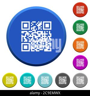 Boutons biseautés ronds de couleur QR code avec surfaces lisses et icônes blanches plates Illustration de Vecteur