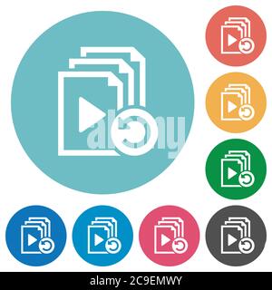 Annuler la dernière opération de liste de lecture icônes blanches plates sur des arrière-plans de couleur ronde Illustration de Vecteur