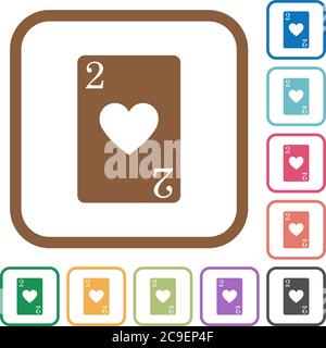 Deux de cartes de coeur icônes simples en couleur cadres carrés arrondis sur fond blanc Illustration de Vecteur