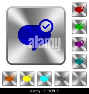Message envoyé icônes gravées sur des boutons carrés arrondis en acier brillant Illustration de Vecteur
