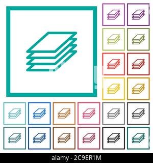 Impression de papiers icônes de couleur plate avec cadres quadrants sur fond blanc Illustration de Vecteur