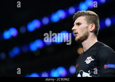 LONDRES, ANGLETERRE - 19 FÉVRIER 2020 : Timo Werner de Leipzig photographié lors de la première partie du match de 16 de la Ligue des champions de l'UEFA de 2019/20 entre le Tottenham Hotspur FC et le RB Leipzig au stade Tottenham Hotspur. Banque D'Images